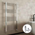 FNX Bathrooms Chrome Straight Heated Towel Rail Radiator 300x1400mm with Angled Thermostatic Valves