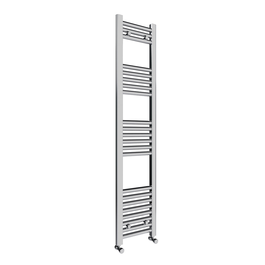 FNX Bathrooms Chrome Straight Heated Towel Rail Radiator 300x1400mm with Angled Thermostatic Valves