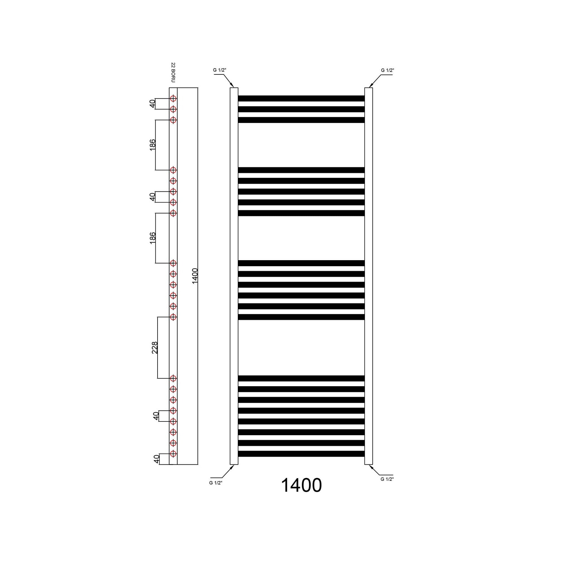 FNX Bathrooms Chrome Straight Heated Towel Rail Radiator 300x1400mm with Angled Thermostatic Valves