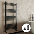 FNX Bathrooms Matt Black 500x800mm Straight Heated Towel Rail Radiator with Corner Thermostatic Valves