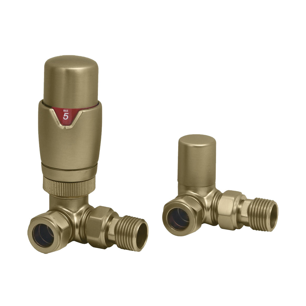 Brushed Brass Heated Towel Radiator 1600x500mm with Corner Thermostatic Valves - Modern Bathroom Heating