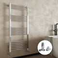 FNX Chrome Heated Towel Rail Radiator 400x1600mm with Dual Fuel Thermostatic Corner Valves for Bathrooms