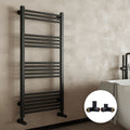 Matt Black Heated Towel Rail Radiator 400x1600mm with Dual Fuel Corner Valves - Perfect for Bathrooms