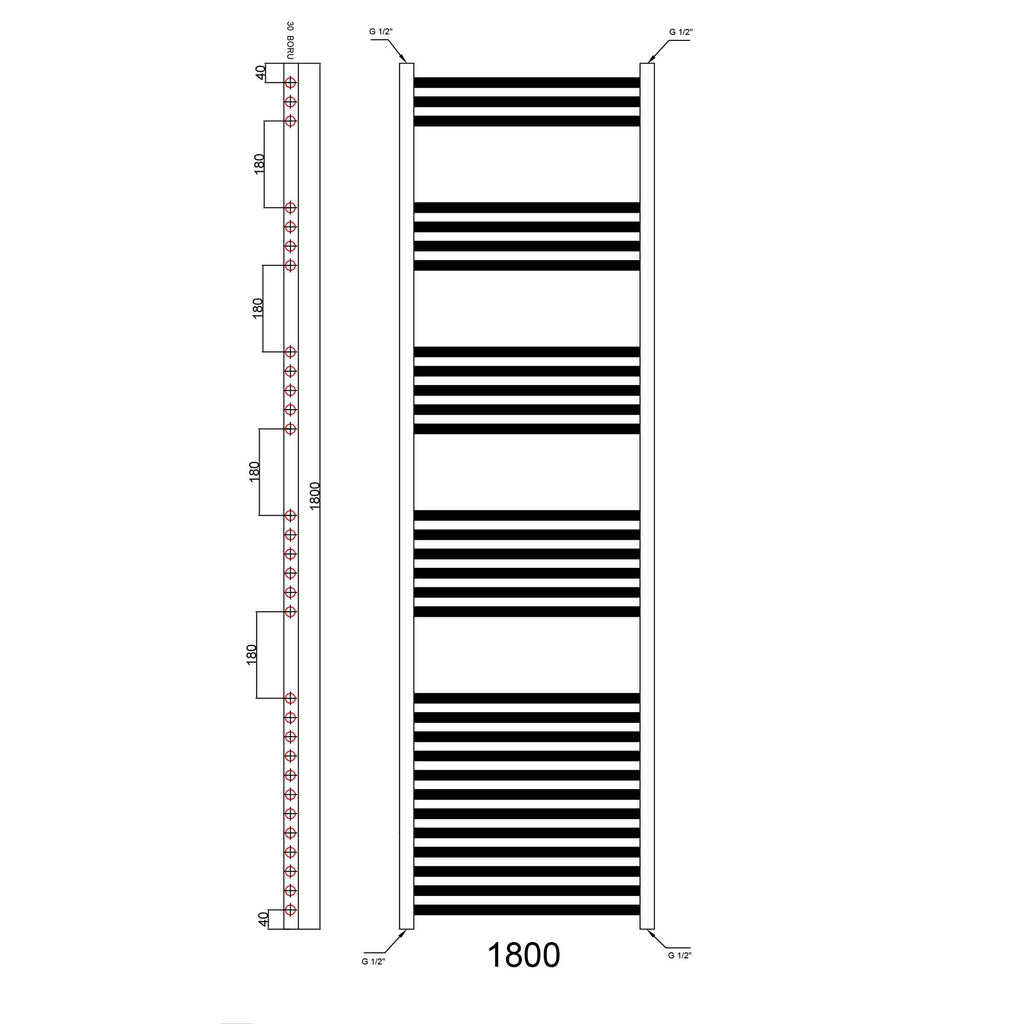 FNX Bathrooms 1800x500mm Polished Chrome Heated Towel Rail Radiator with Dual Fuel Manual Corner Valves