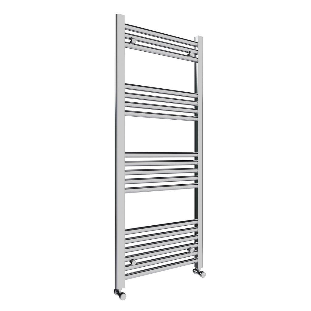 FNX Bathrooms Chrome Polished Straight Heated Towel Rail Radiator 600x1200mm with Angled Manual Valves