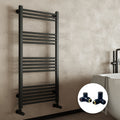 Sleek Matt Black Vertical Heated Towel Rail Radiator 300 x 1200mm with Corner Manual Valves - Perfect for Modern Bathrooms