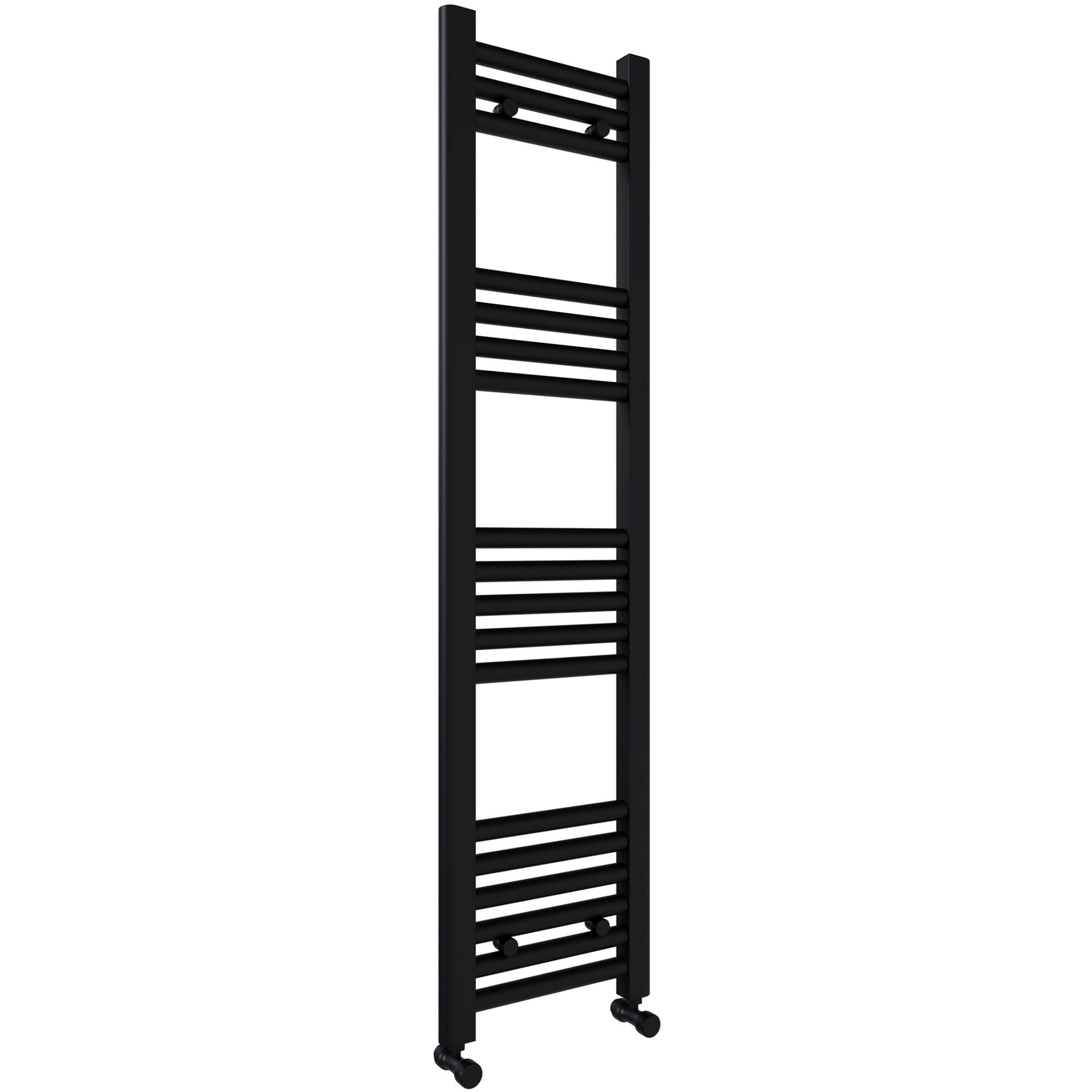 Sleek Matt Black Vertical Heated Towel Rail Radiator 300 x 1200mm with Corner Manual Valves - Perfect for Modern Bathrooms