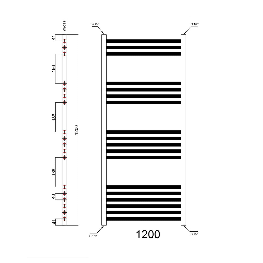 Sleek Matt Black Vertical Heated Towel Rail Radiator 300 x 1200mm with Corner Manual Valves - Perfect for Modern Bathrooms