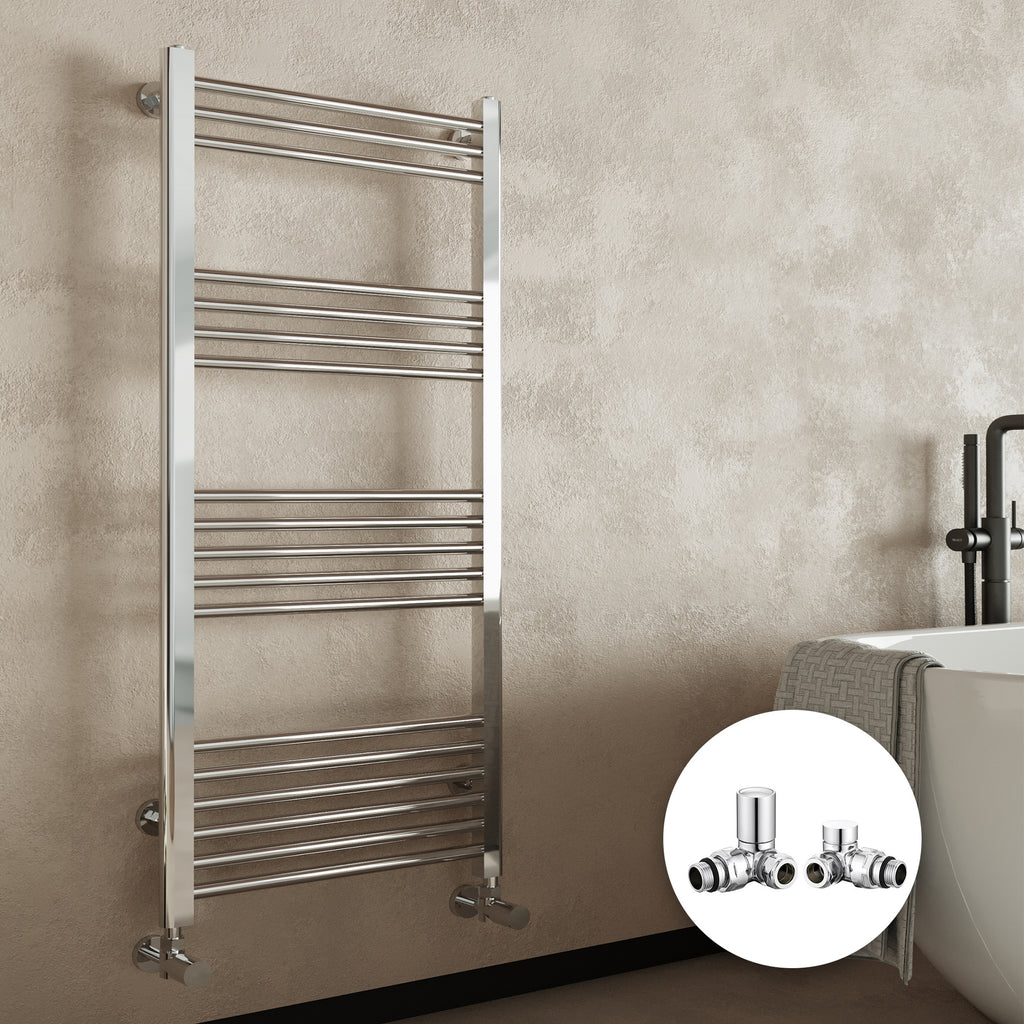 FNX Bathrooms 600x1000mm Chrome Straight Heated Towel Rail Radiator with Corner Manual Valves