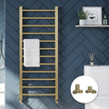 Brushed Brass Heated Towel Rail Radiator 500x1200mm with Corner Manual Valves - FNX Bathrooms