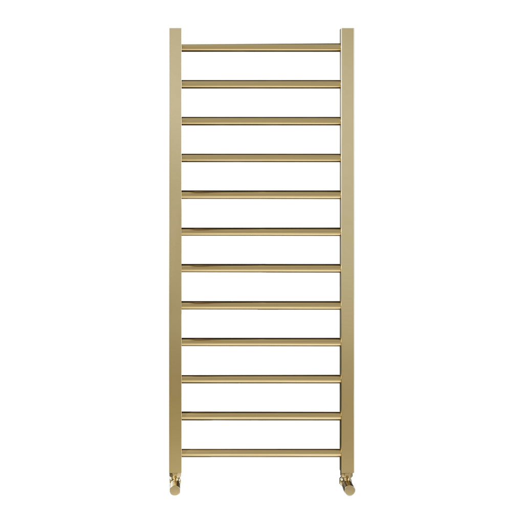 Brushed Brass Heated Towel Rail Radiator 500x1200mm with Corner Manual Valves - FNX Bathrooms