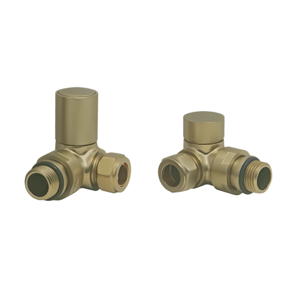 Brushed Brass Heated Towel Rail Radiator 500x1200mm with Corner Manual Valves - FNX Bathrooms