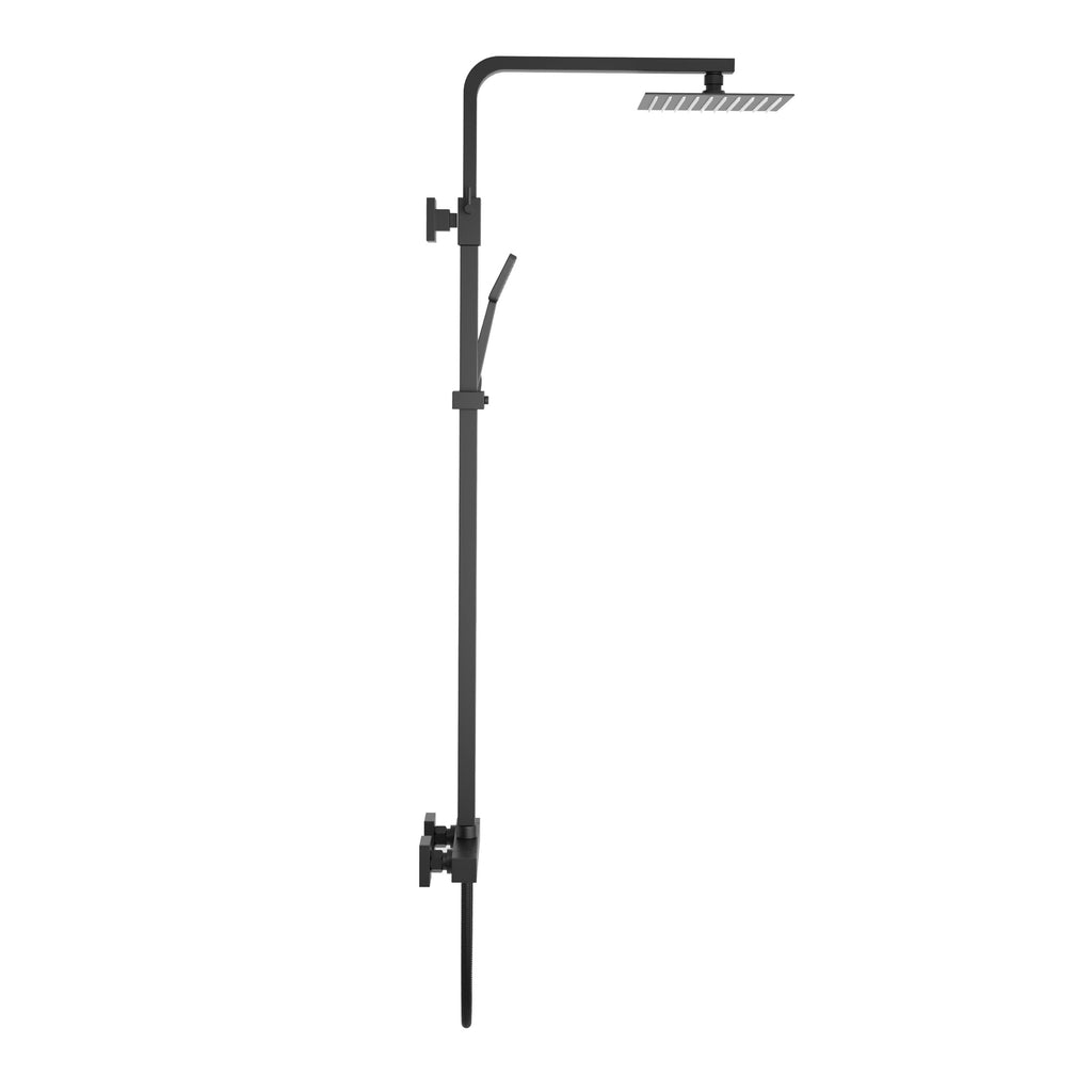 FNX Matt Black Modern Square Thermostatic Mixer Shower Kit with Dual Heads & Adjustable Riser