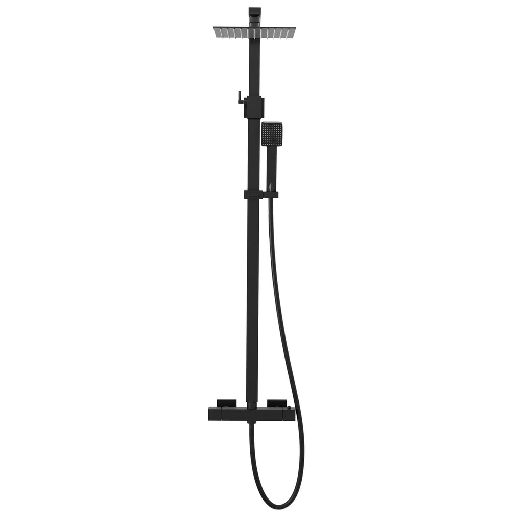 FNX Matt Black Modern Square Thermostatic Mixer Shower Kit with Dual Heads & Adjustable Riser