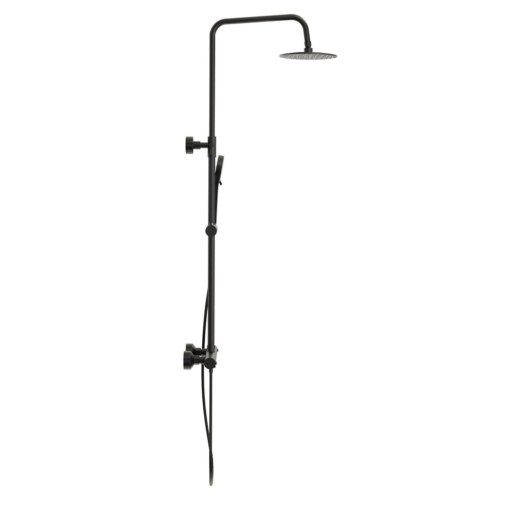 FNX Matt Black Exposed Thermostatic Mixer Shower, Round Rain Head & Handset with Anti-Scald