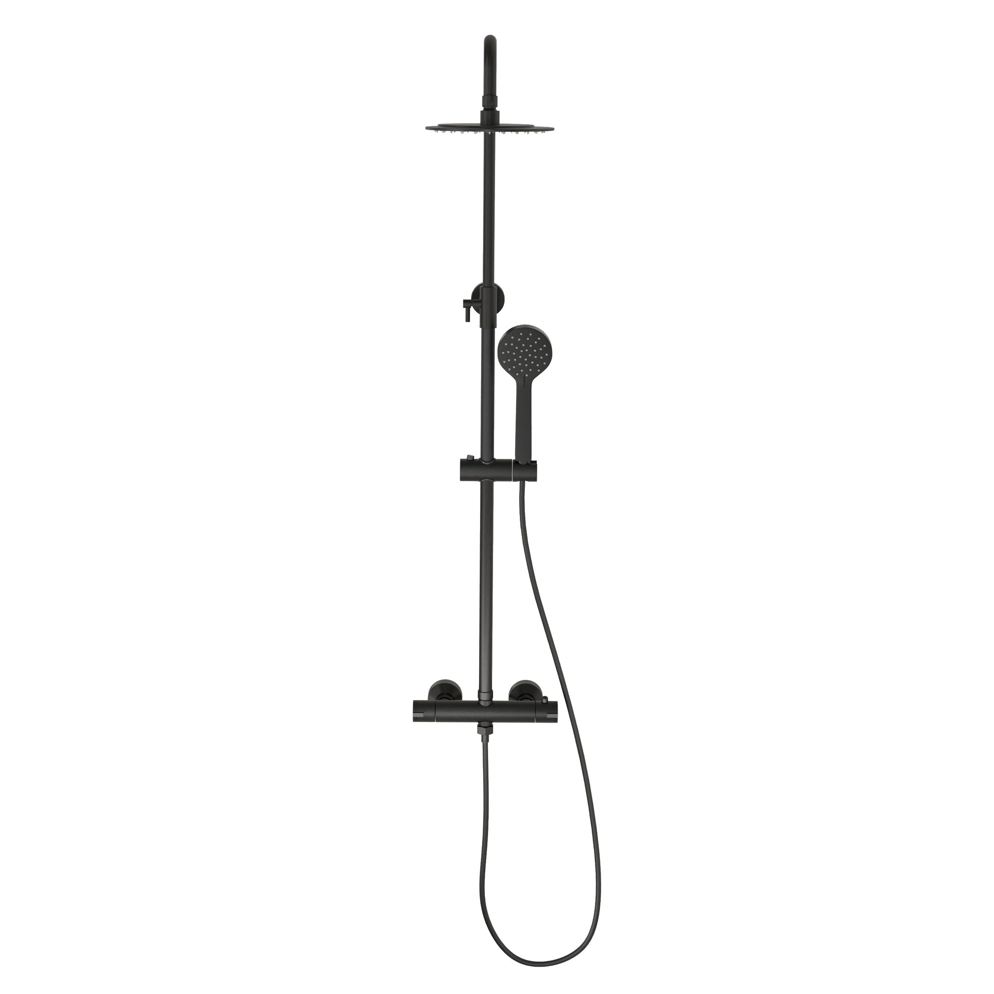 FNX Matt Black Exposed Thermostatic Mixer Shower, Round Rain Head & Handset with Anti-Scald