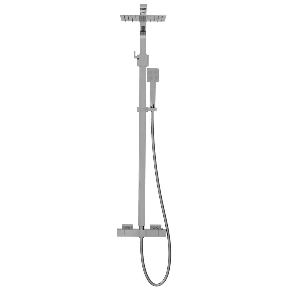FNX Chrome Modern Thermostatic Exposed Shower Kit with Square Dual Heads