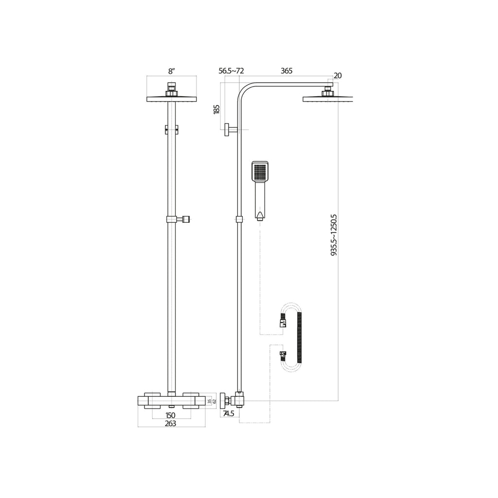 FNX Chrome Modern Thermostatic Exposed Shower Kit with Square Dual Heads