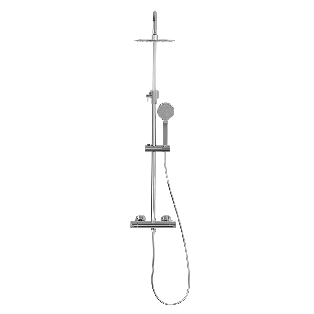 FNX Chrome Modern Exposed Thermostatic Mixer Shower Kit with Round Overhead & Handheld
