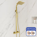 FNX Brushed Brass Modern Square Thermostatic Exposed Mixer Shower Kit with Dual Overhead & Handset