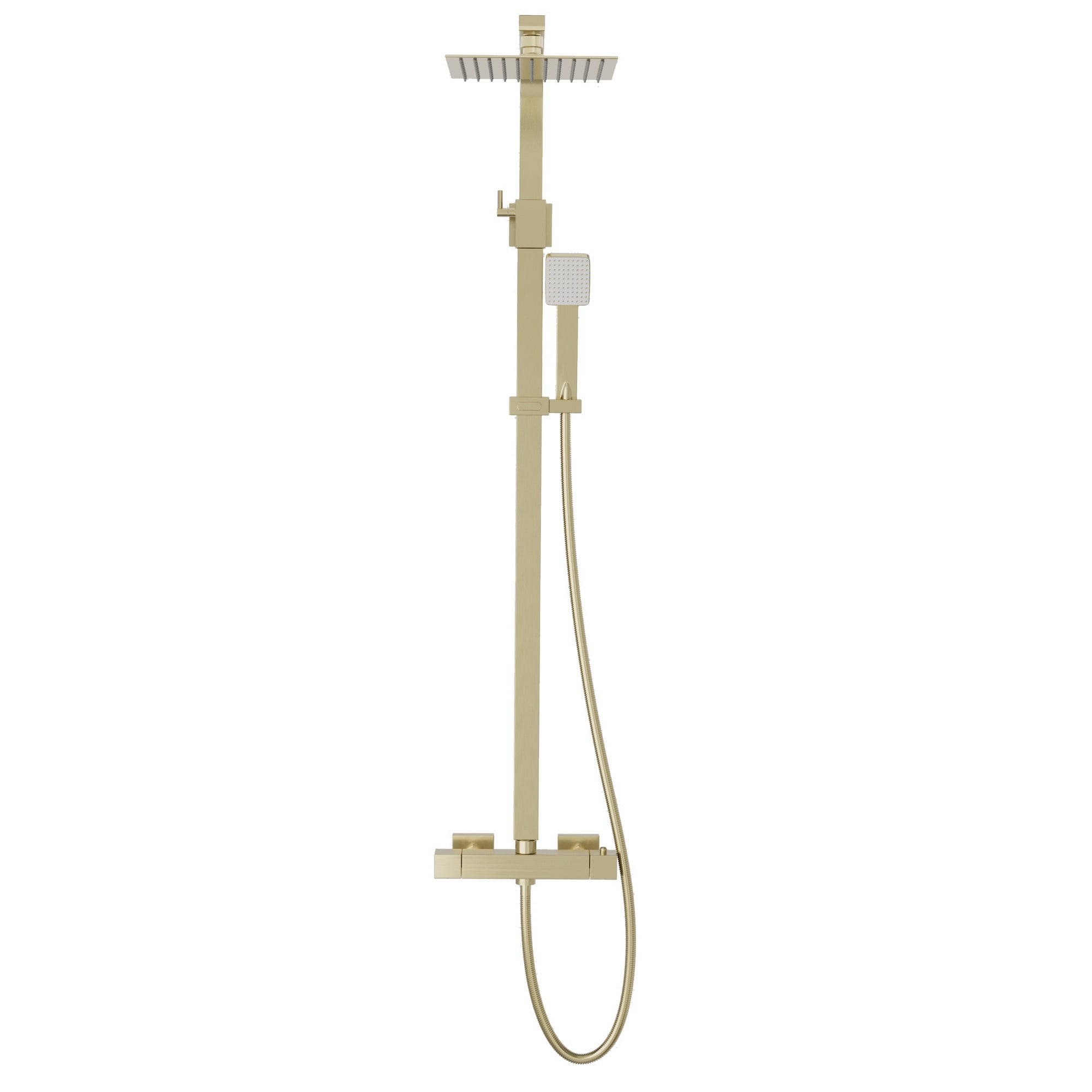 FNX Brushed Brass Modern Square Thermostatic Exposed Mixer Shower Kit with Dual Overhead & Handset
