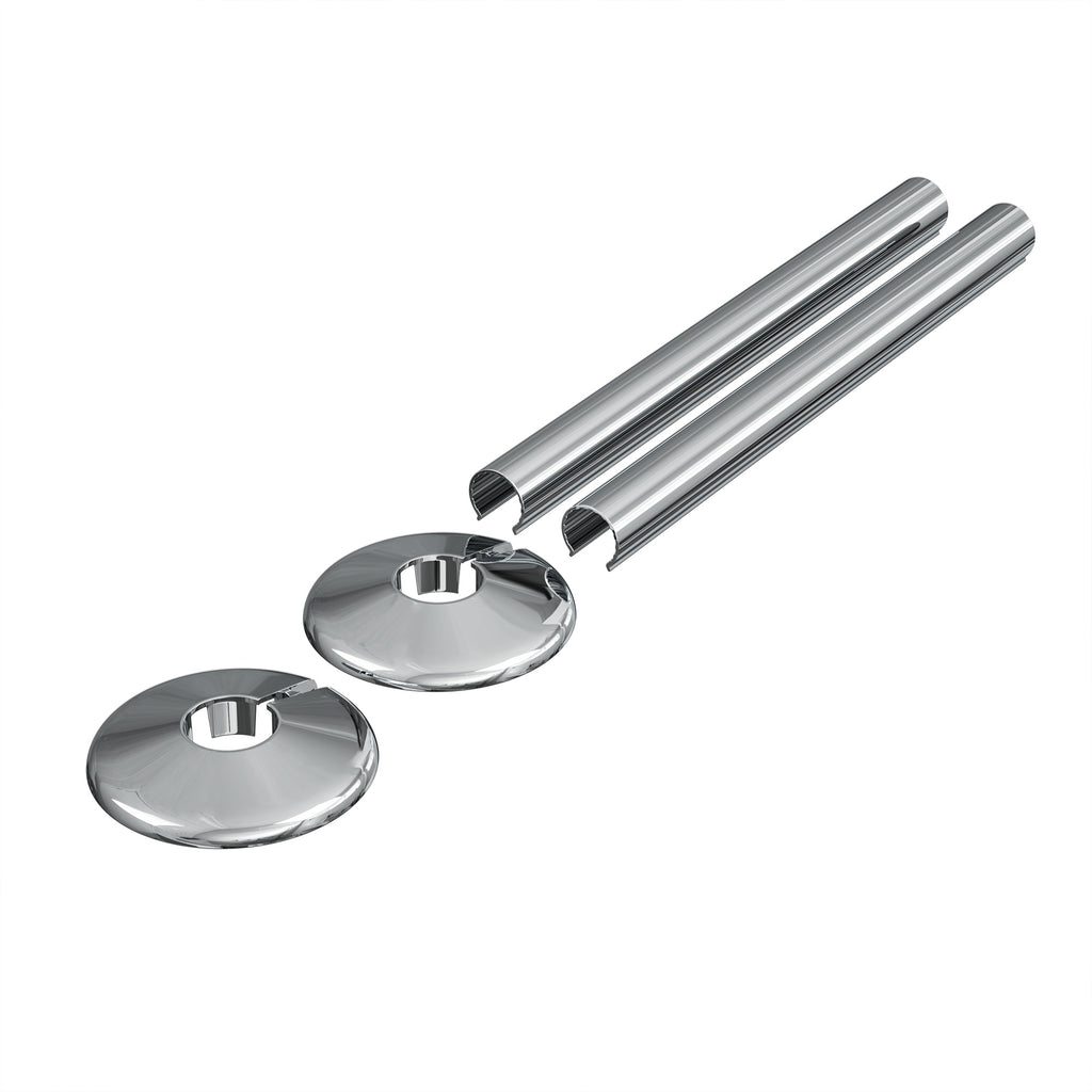 Chrome Clip-On Radiator Pipe Covers & Collars for 15mm Pipes (2 Pack) - Enhance Your Heating System's Look