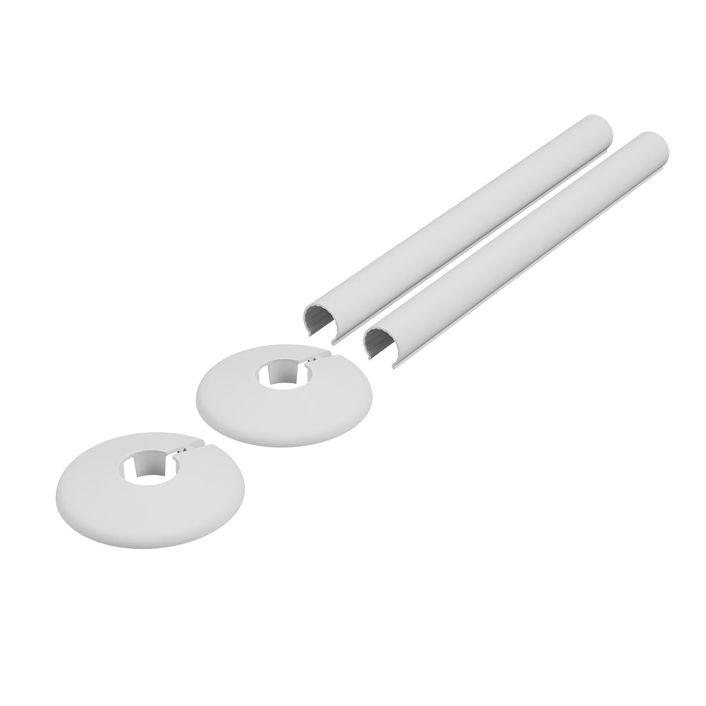 Matt White uPVC Clip-On Radiator Pipe Covers & Collars for 15mm Pipes (Twin Pack)