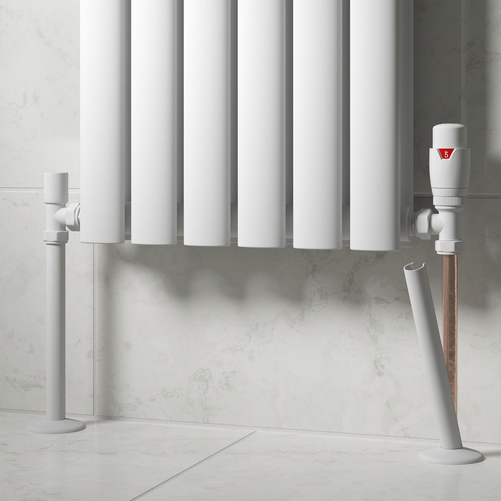 Matt White uPVC Clip-On Radiator Pipe Covers & Collars for 15mm Pipes (Twin Pack)