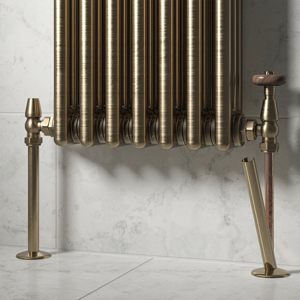 Antique Brass Metal Clip-On Radiator Pipe Covers & Collars - 15mm Twin Pack