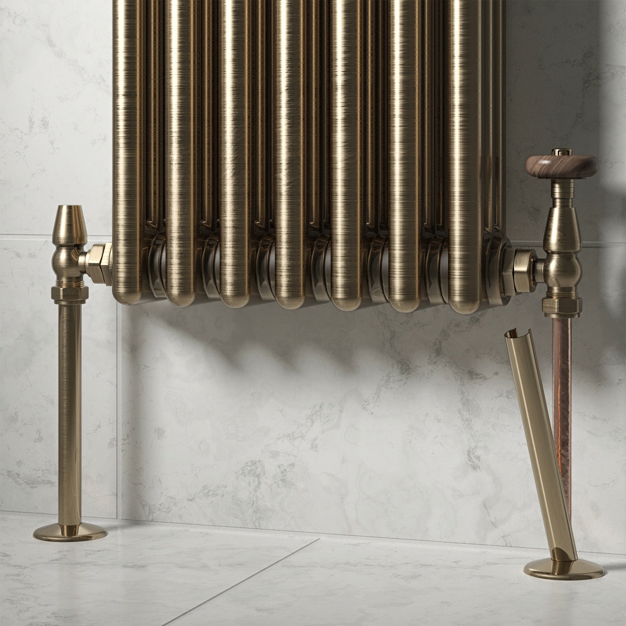 Antique Brass Metal Clip-On Radiator Pipe Covers & Collars - 15mm Twin Pack