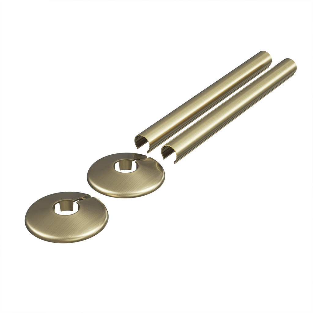 Brushed Brass 15mm Radiator Pipe Covers & Collars Easy Clip-On Metal Set