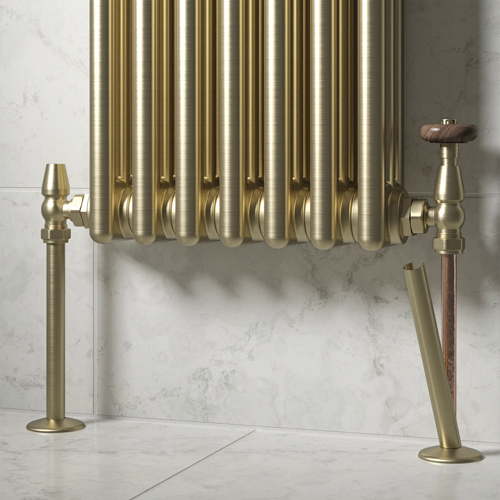 Brushed Brass 15mm Radiator Pipe Covers & Collars Easy Clip-On Metal Set