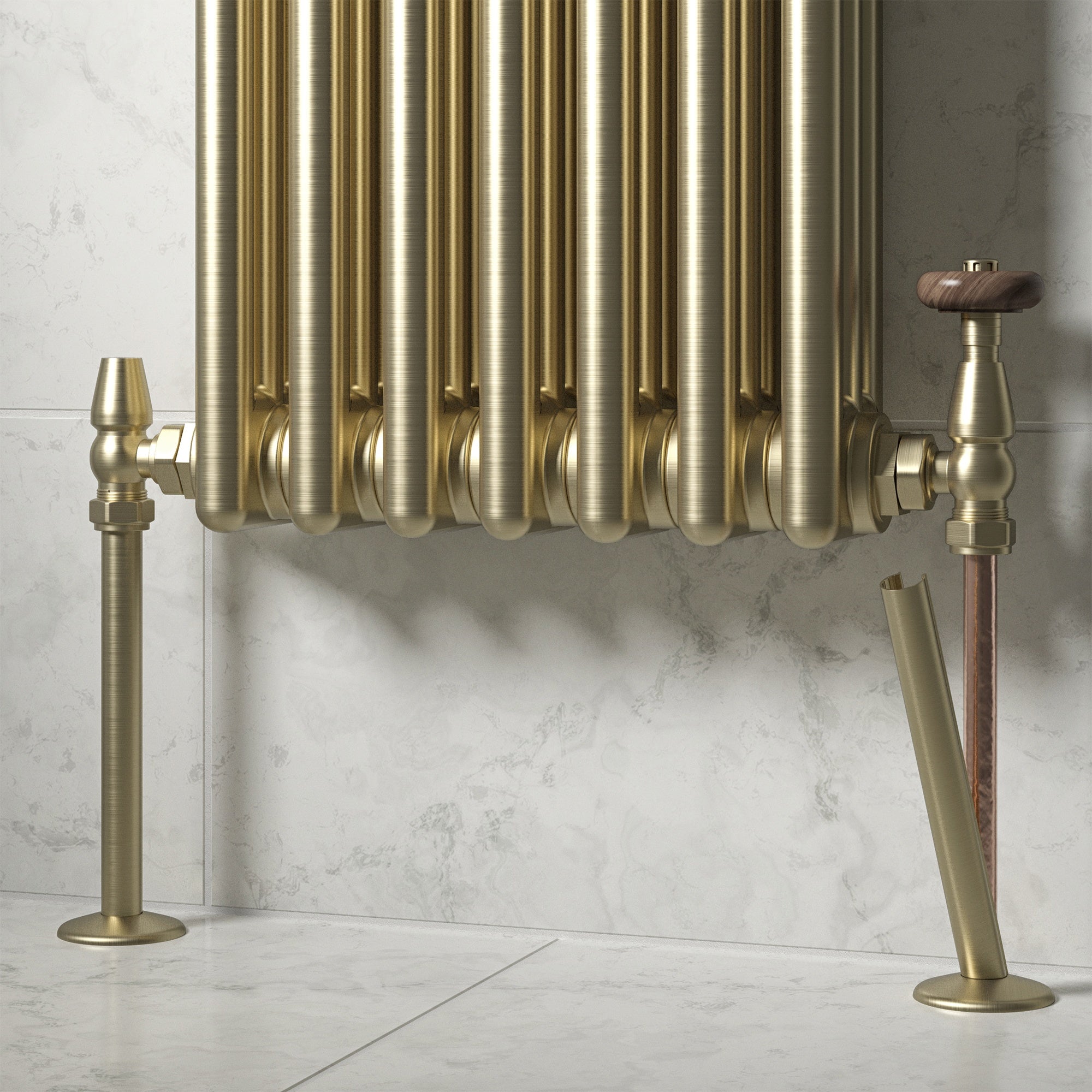 Brushed Brass 15mm Radiator Pipe Covers & Collars Easy Clip-On Metal Set