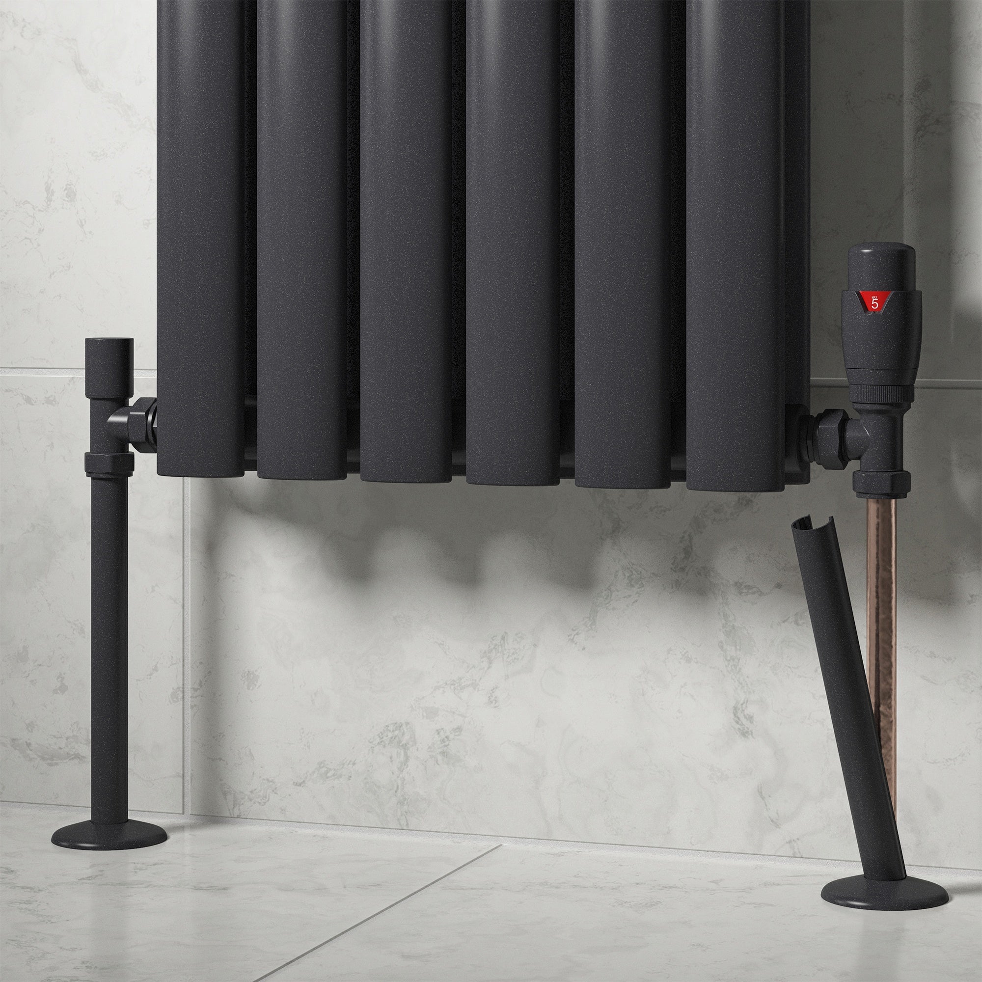 Premium Anthracite Clip-On Radiator Pipe Covers & Collars for 15mm Pipes (Pair) - Durable uPVC, Easy Fit