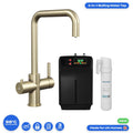 FNX Bathrooms 3-in-1 Brushed Brass Boiling Water Kitchen Tap & 2.4L Boiler System with Child Lock & Filter