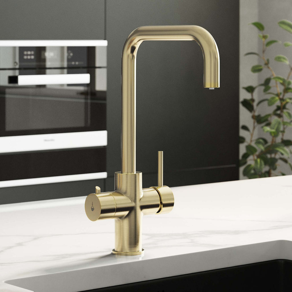 FNX Bathrooms 3-in-1 Brushed Brass Boiling Water Kitchen Tap & 2.4L Boiler System with Child Lock & Filter
