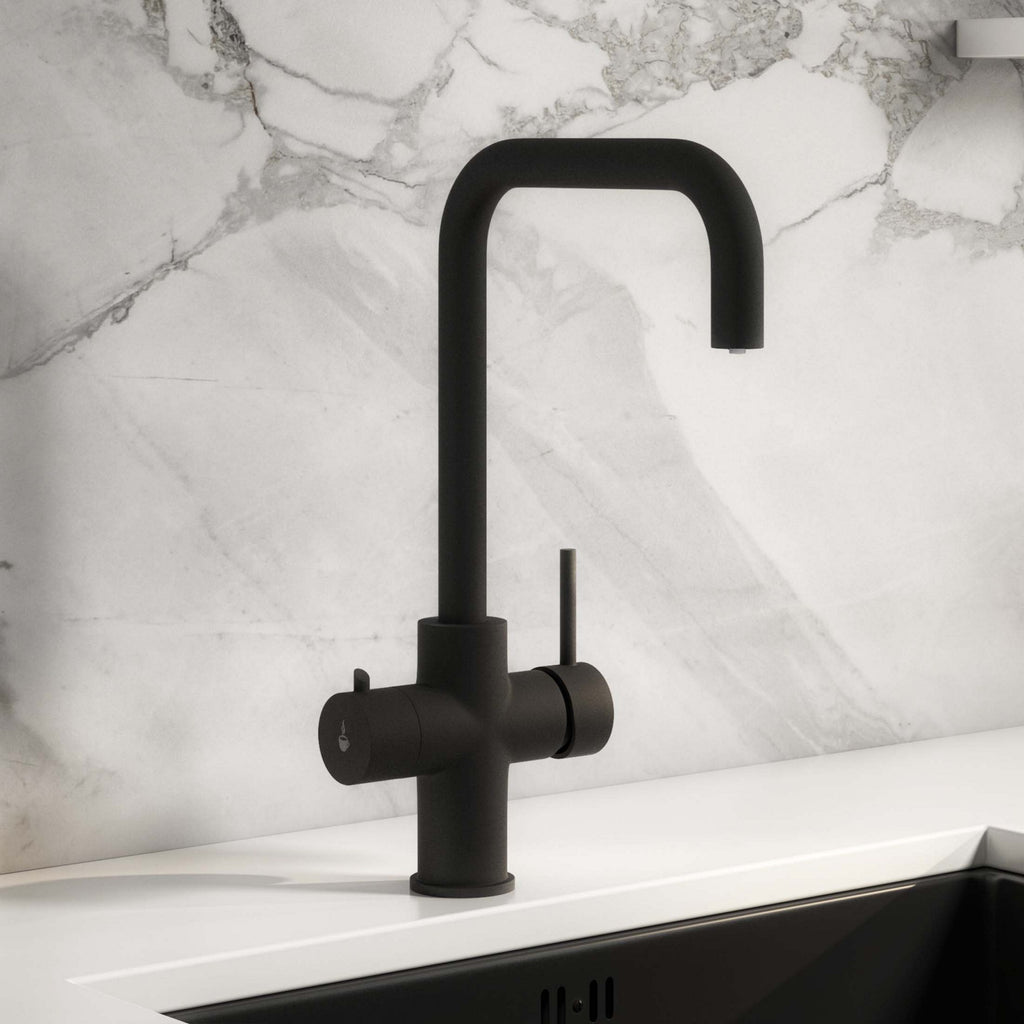 FNX Bathrooms 3-in-1 Matt Black Boiling Water Kitchen Tap with 2.4L Boiler, Child Lock & 360 Degree Swivel Spout