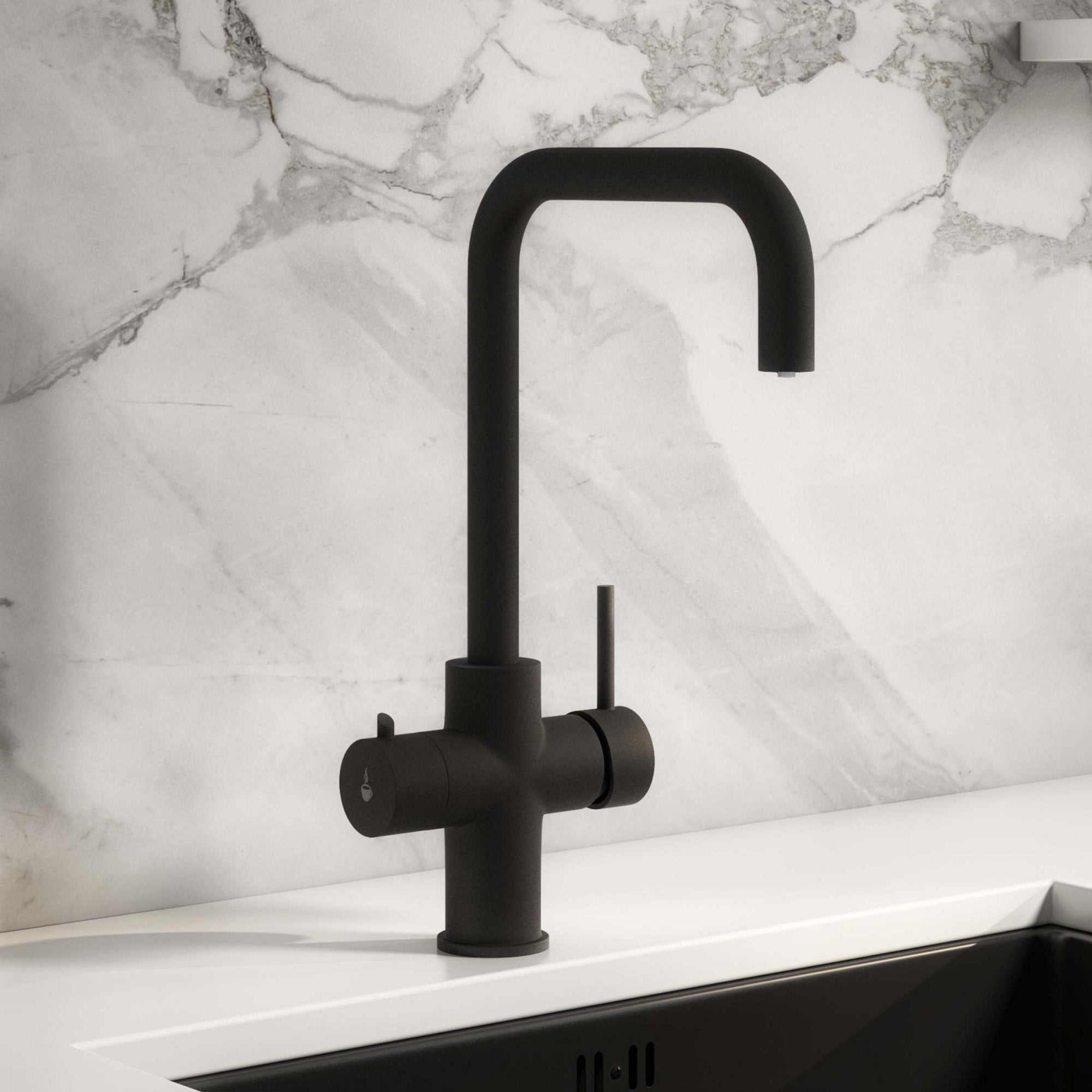 FNX Bathrooms 3-in-1 Matt Black Boiling Water Kitchen Tap with 2.4L Boiler, Child Lock & 360 Degree Swivel Spout