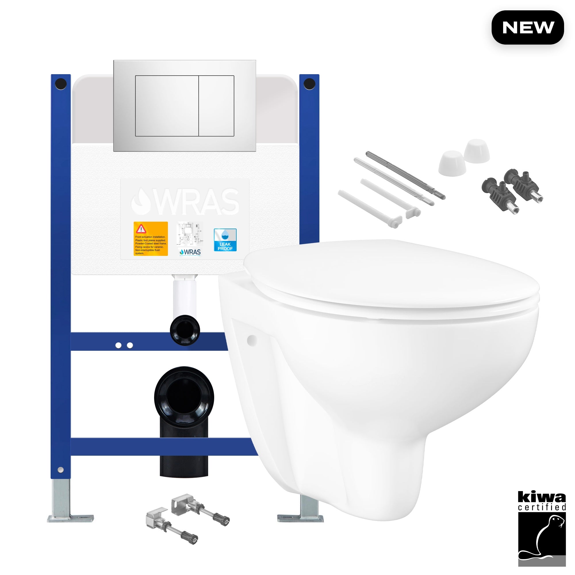 Wall Hung Toilet Pan & Low Height Concealed Cistern Frame with Chrome Plate