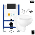 Wall Hung Toilet Pan with Low Height Concealed Cistern Fame - Matt Black Flush Plate
