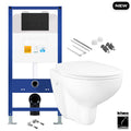 Bubly Bathrooms Space-Saving Wall Hung Toilet Set with Soft-Close Seat & Low-Height Cistern - Matt Black Flush Plate