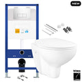 Bubly Bathrooms Wall-Hung Toilet Set with Soft-Close Seat & 1.1m Low Height Concealed Cistern - Chrome Flush Plate