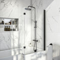 FNX Bathrooms L-Shape Bath Screen 6mm Toughened Clear Glass with Black Aluminium Frame - 1400 x 825mm Adjustable