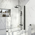 FNX Bathrooms Curved Glass Bath Screen - 1400x800mm, Black Profile & 6mm Toughened Easy-Clean Safety Glass