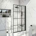 FNX Bathrooms Modern Grid Bath Screen 1400x800mm - Black Frame, 6mm Toughened Safety Glass