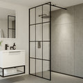 GRID Matt Black Industrial 8mm Toughened Glass Wet Room Shower Panel 700mm - Easy Clean & Adjustable
