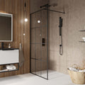 FNX 1200mm Matt Black Industrial Grid Wet Room Shower Panel - 8mm Toughened Safety Glass, Easy Clean