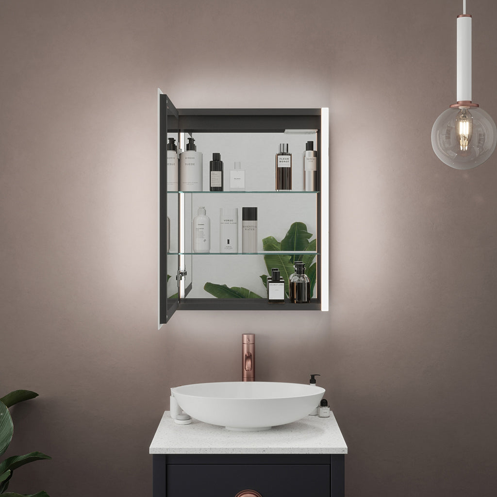 Balmoral Single Door Tunable LED Illuminated Bathroom Mirror Cabinet with Bluetooth Speaker & Shaver Socket, 700x550mm