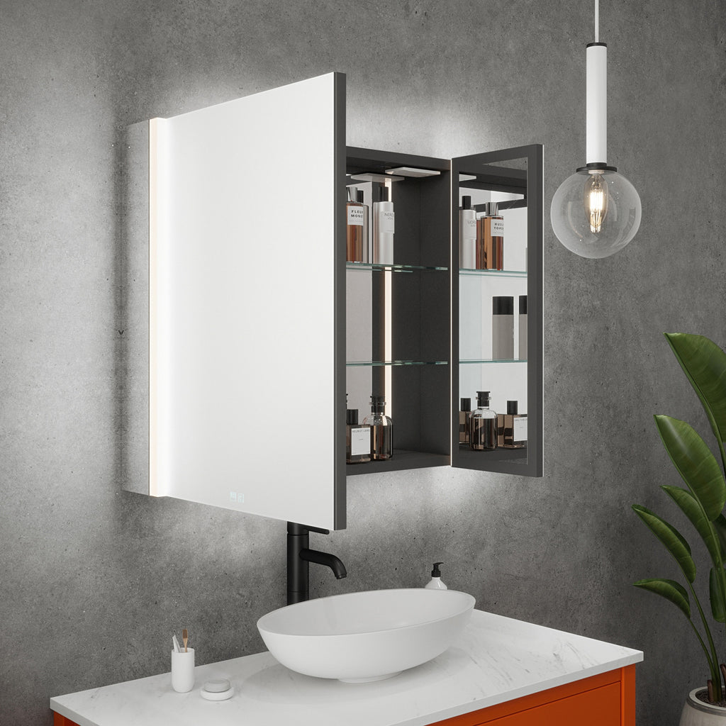 Balmoral Double Door Illuminated LED Bathroom Mirror Cabinet with Bluetooth Speaker, Shaver Socket & USB Port - 800x700x130mm