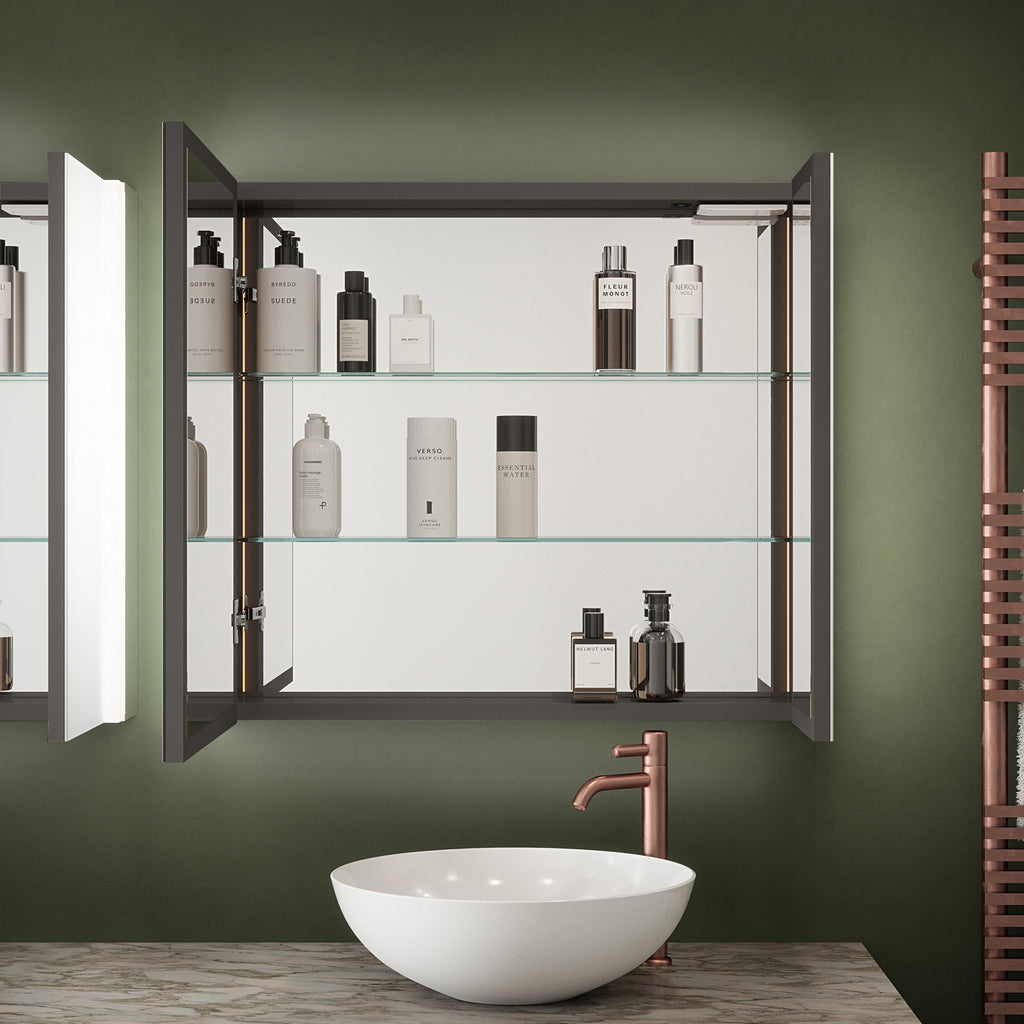 Balmoral Double Door Illuminated LED Bathroom Mirror Cabinet with Bluetooth Speaker, Shaver Socket & USB Port - 800x700x130mm
